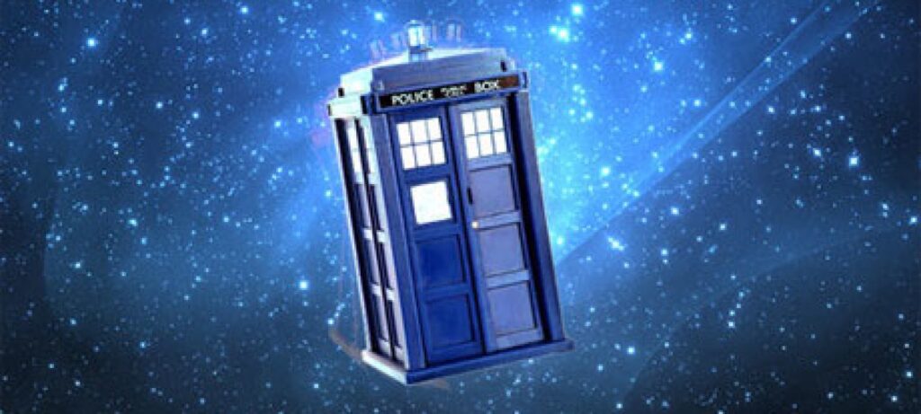 THE TARDIS ( A BLUE POLICE BOX) FROM DR WHO IN SPACE